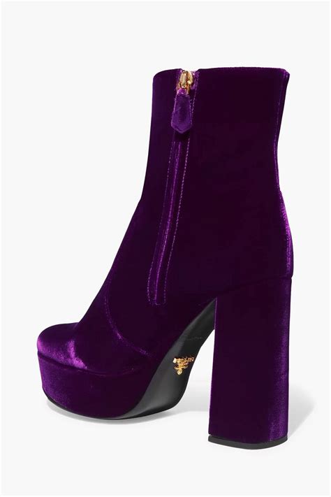 prada velvet square boots with gold heel|designer prada booties.